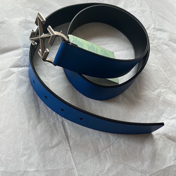 OFF WHITE CLASSIC ARROW BUCKLE LEATHER BELT BLUE..SIZE 95/fit.30to 36 - Picture 3 of 6